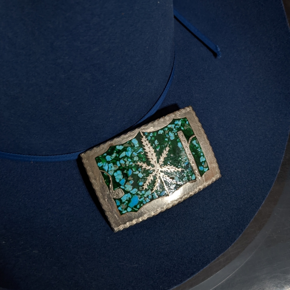 Silver and Turquoise Look Belt Buckle